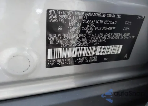 2019 Toyota Rav4 Xle из США, поврежденный, VIN 2T3P1RFV9KC008326